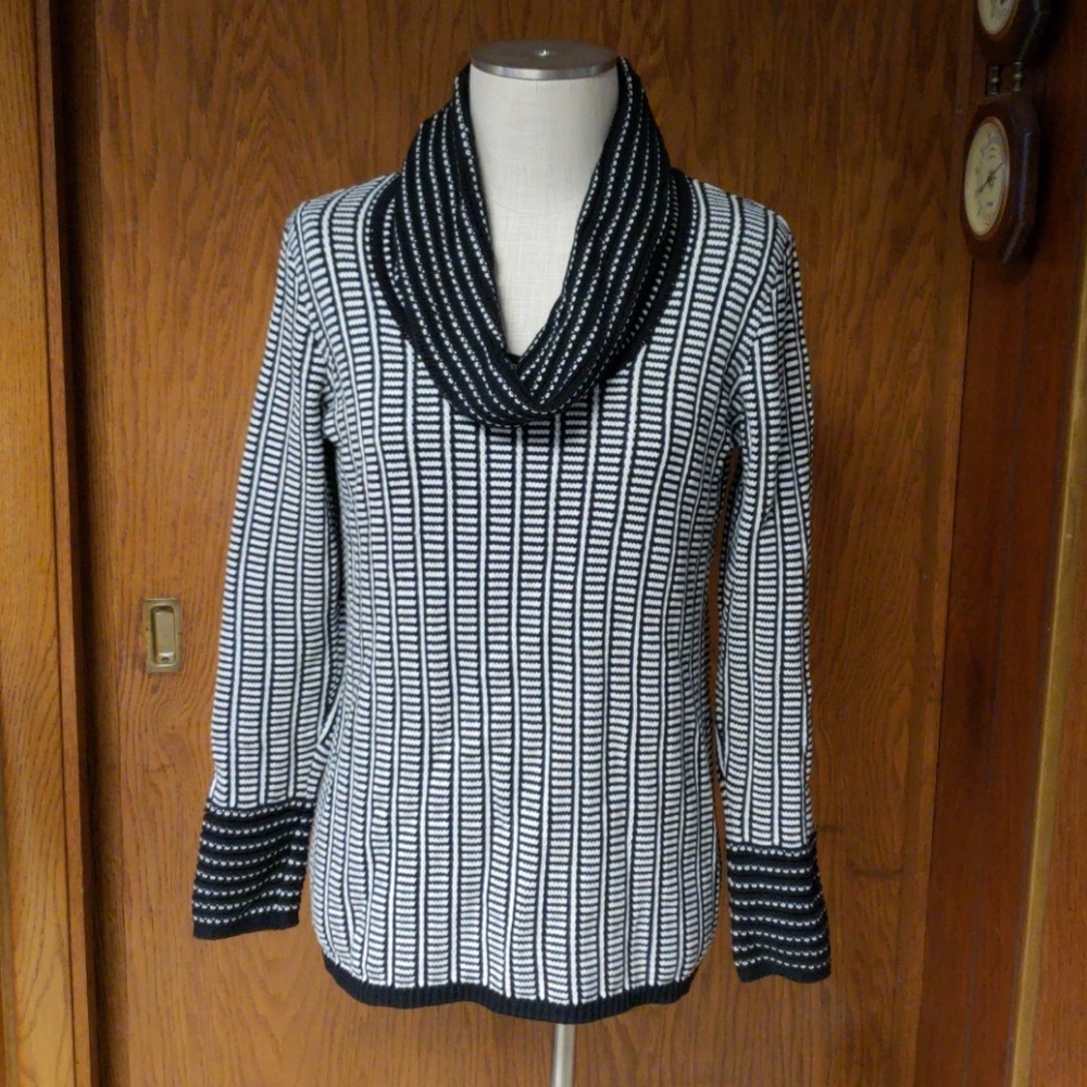 Calvin Klein Knit Black White Cowl Sweater S
